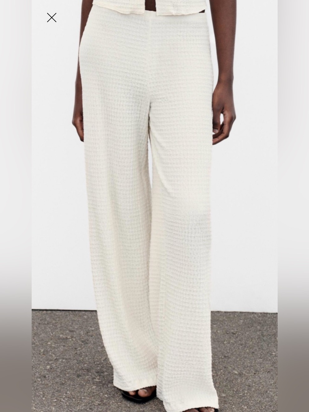 Zara Cream Straight-Leg Textured Pants